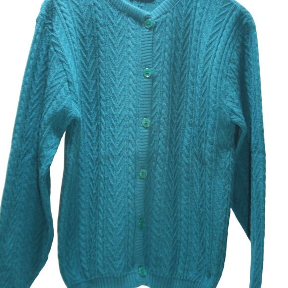 VTG Pendleton Wool Cable Knit Cardigan Womens S Teal Heritage Classic Layering - Picture 1 of 7